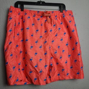 Surf Society Men's Tie Neon Orange Flamingo Lined Pockets Swimwear Short Sz XL